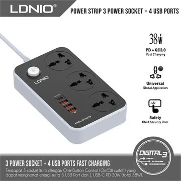 3 Socket 20W USB-C PD 3 ports QC3.0 LDNNIO Smarter safer design