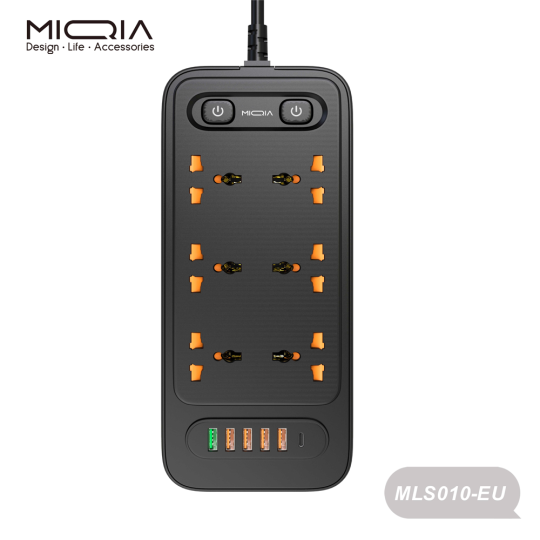 Power strip MLS010PD20 Universal PD20W Power Extension with USB Ports 2M Black US/EU/UK