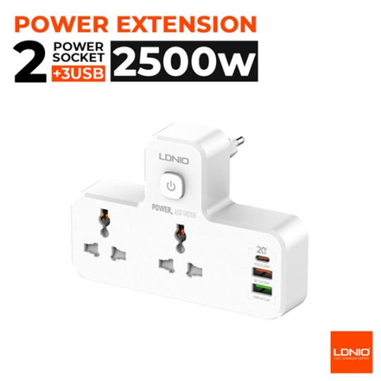 Power socket 1 USB-C & 2 USB with 2 outlets PD & QC3.0 LDNIO