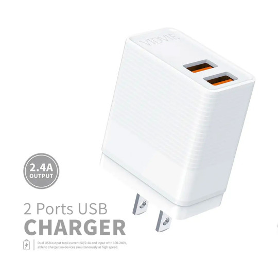 2 ports USB charger with safer by smart solution 2.4A output